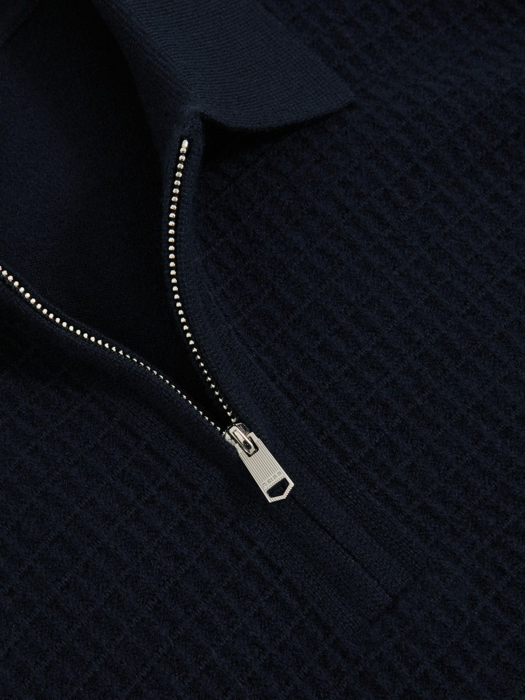 Men Wool Waffle-Knit Half-Zip Polo Shirt in Navy