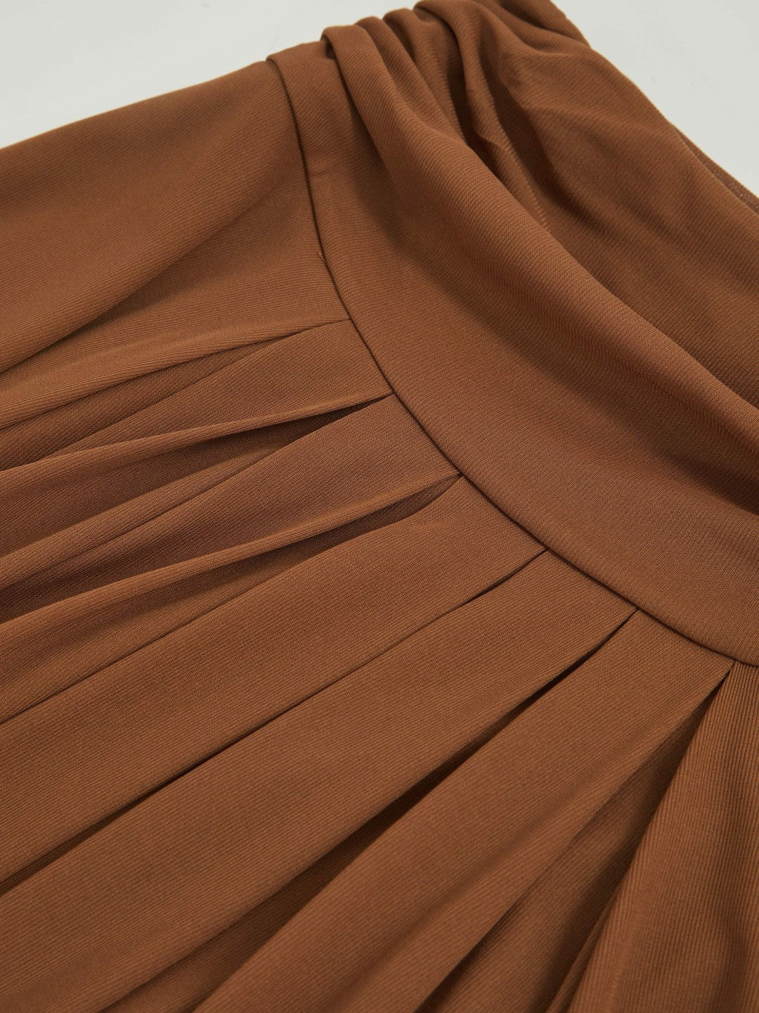 Women Jersey Ruched-Waist Maxi Skirt in Tan Brown