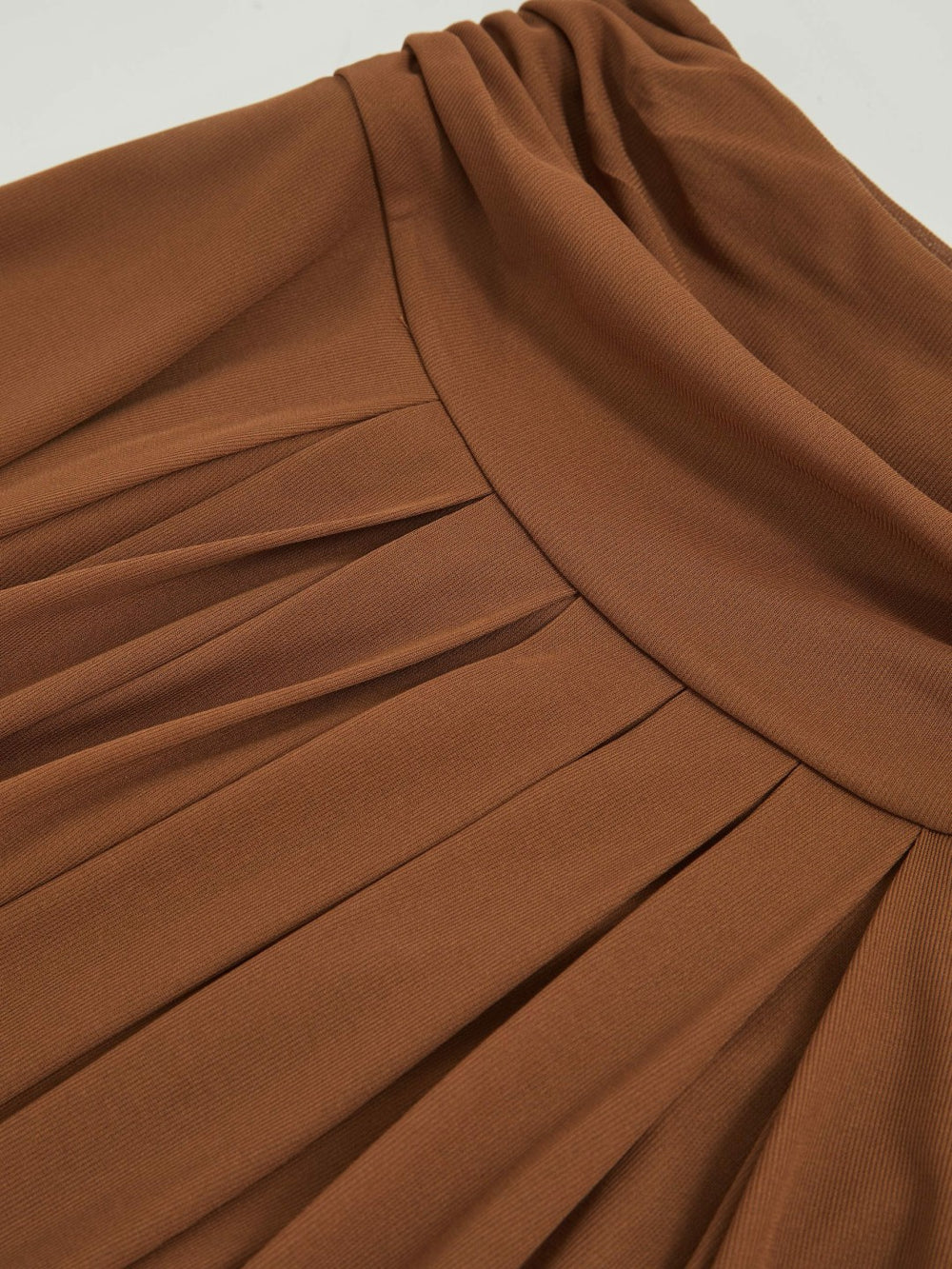 Women Jersey Ruched-Waist Maxi Skirt in Tan Brown