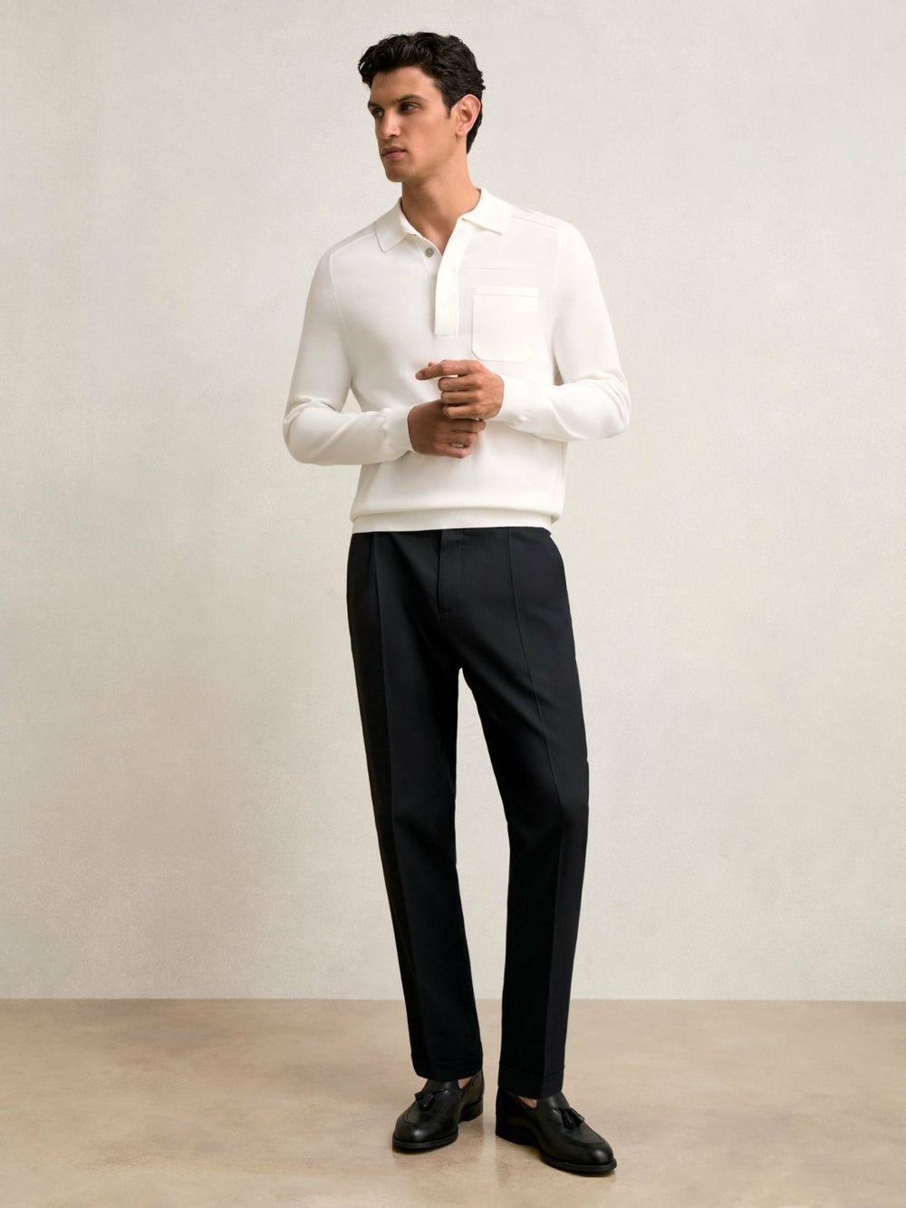 Men Regular Fit Herringbone Trousers With Cotton in Navy