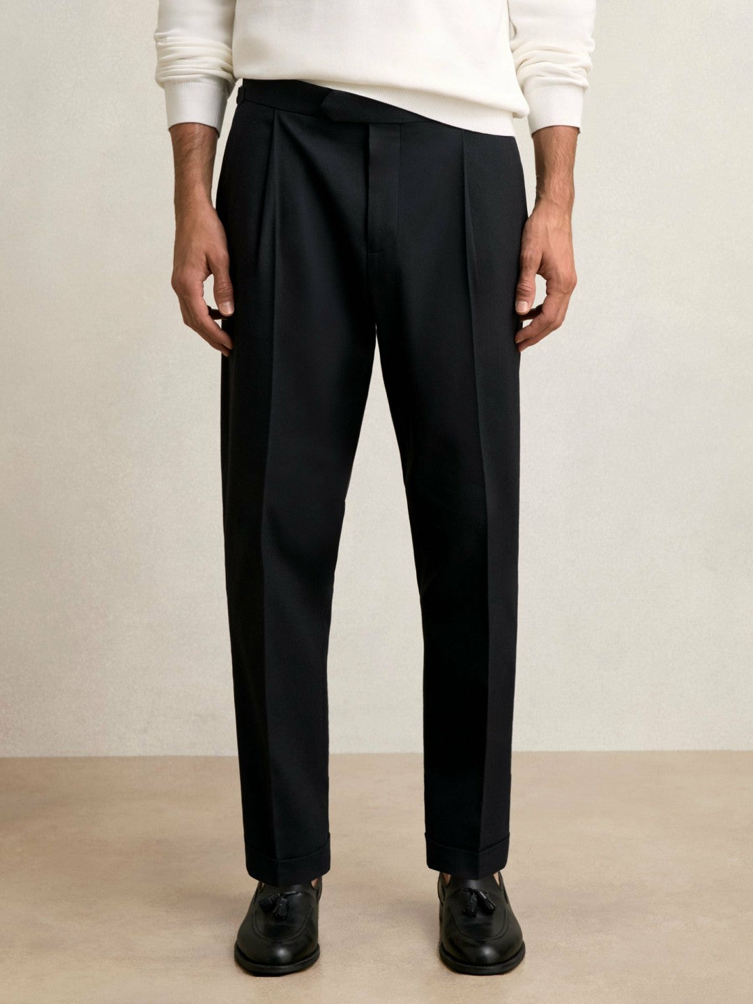 Men Regular Fit Herringbone Trousers With Cotton in Navy