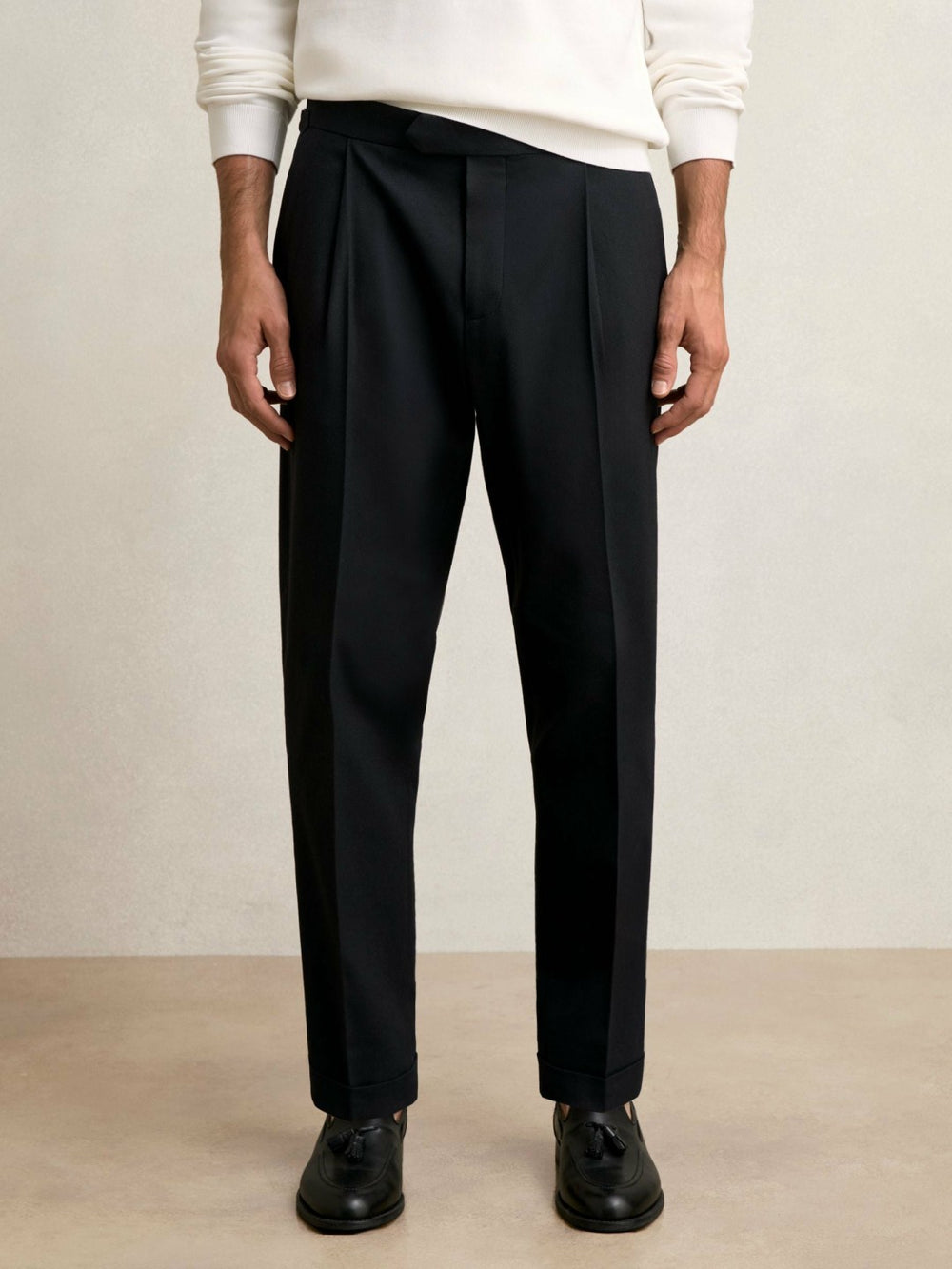 Men Regular Fit Herringbone Trousers With Cotton in Navy
