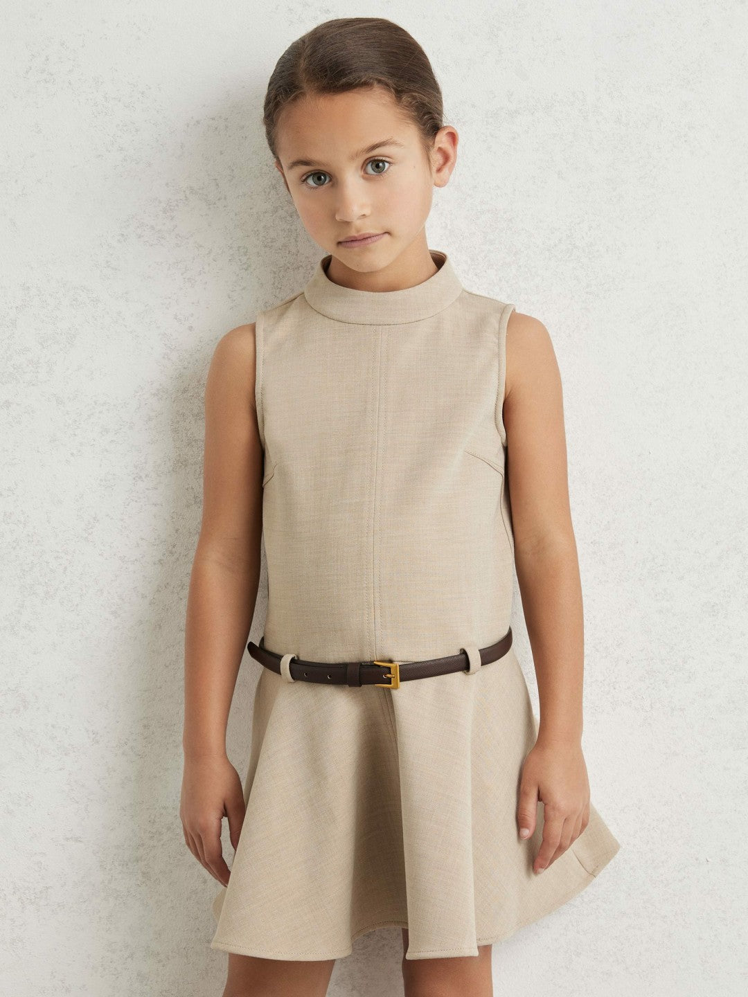Children & Baby 3-9 yrs Drop Waist Belted Sleeveless Dress in Neutral