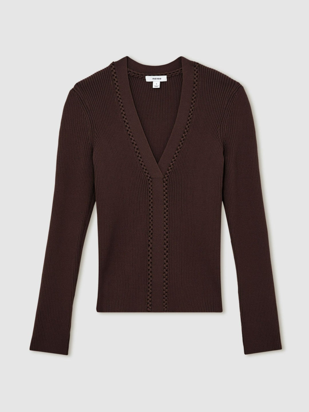 Women Craft-Stitch Rib-Knit Top in Mocha Brown