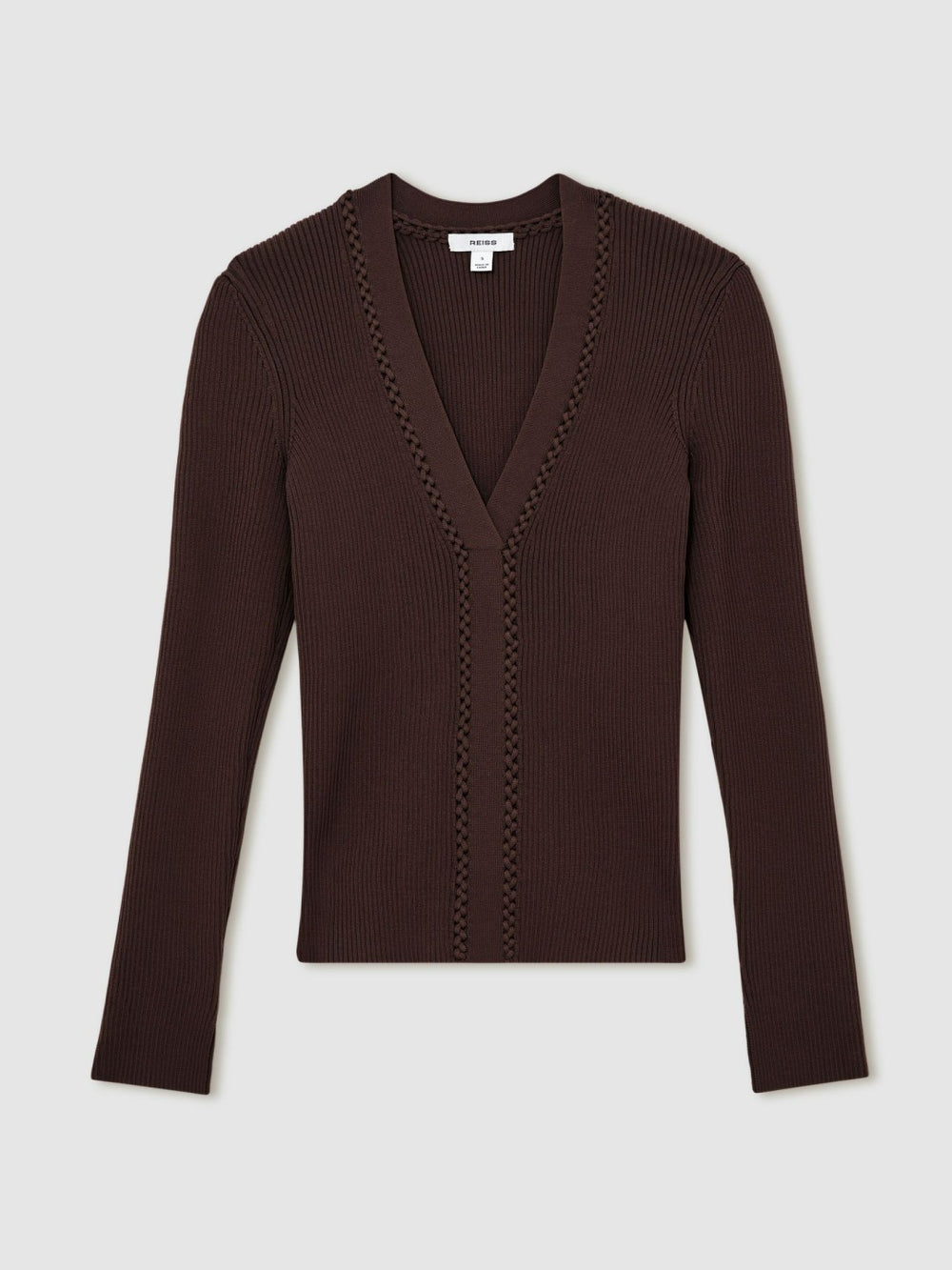Women Craft-Stitch Rib-Knit Top in Mocha Brown