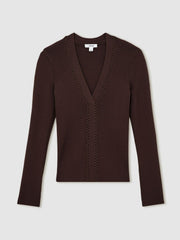 Women Craft-Stitch Rib-Knit Top in Mocha Brown