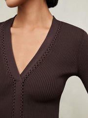 Women Craft-Stitch Rib-Knit Top in Mocha Brown
