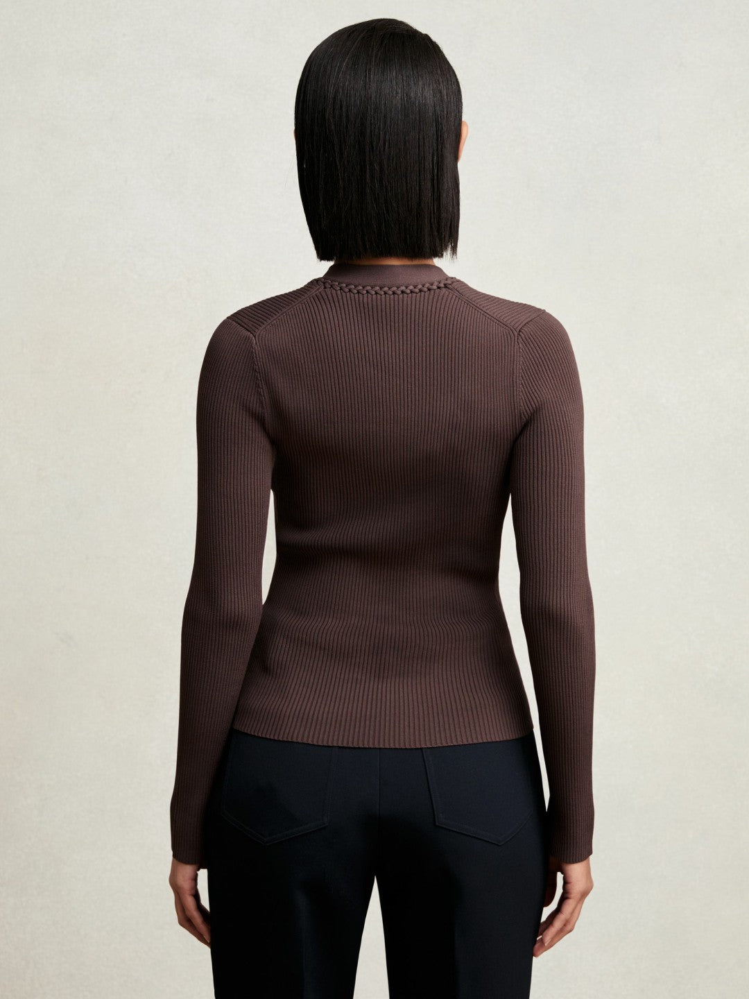 Women Craft-Stitch Rib-Knit Top in Mocha Brown