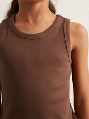 Children & Baby 13-14 yrs Stretch-Cotton Ribbed Vest in Chocolate