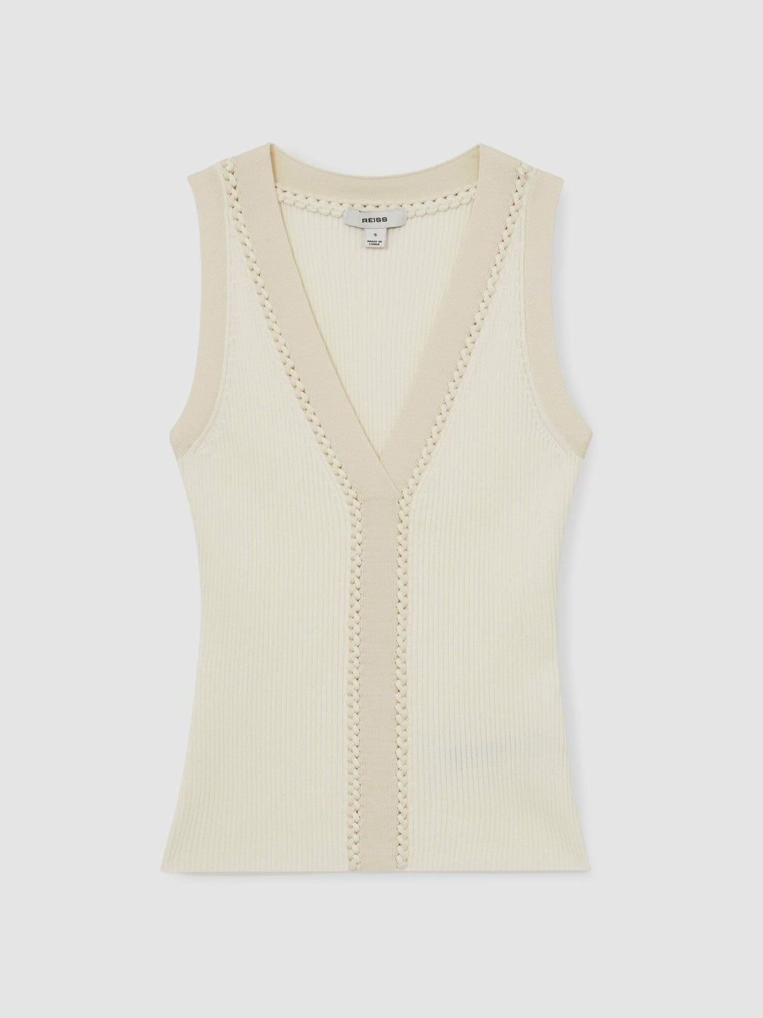 Women Craft-Stitch Rib-Knit Vest in Ivory/Ecru