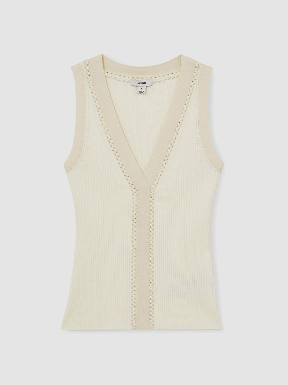 Women Craft-Stitch Rib-Knit Vest in Ivory/Ecru