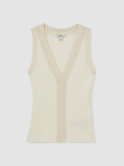 Women Craft-Stitch Rib-Knit Vest in Ivory/Ecru