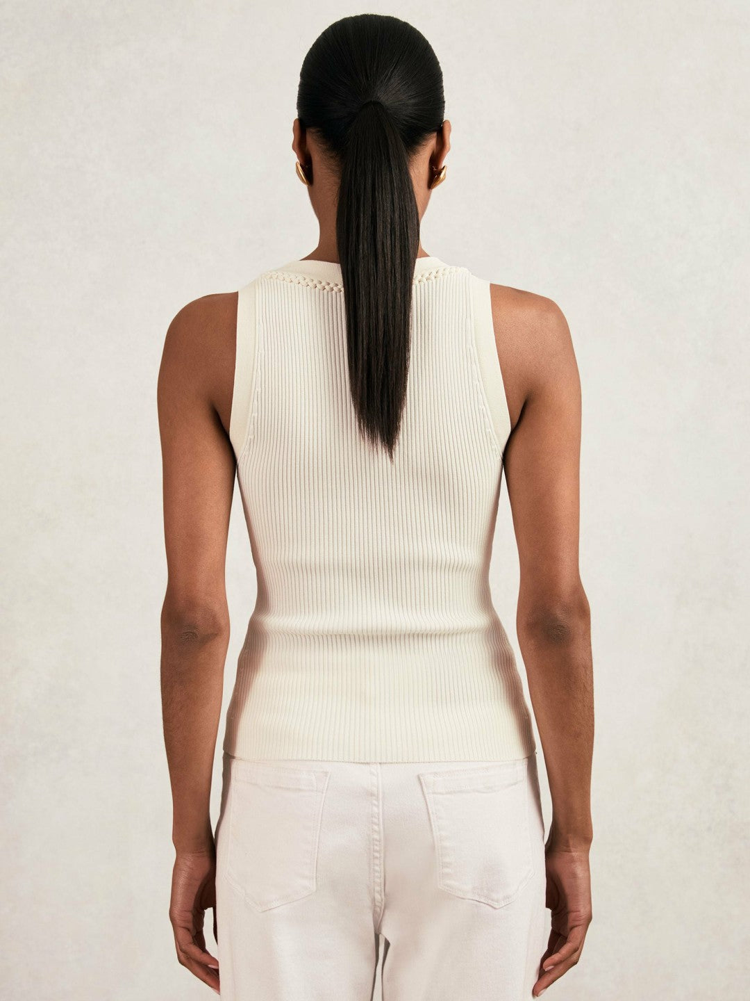 Women Craft-Stitch Rib-Knit Vest in Ivory/Ecru