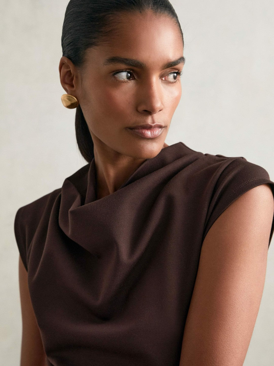 Women Twill-Jersey Draped Midi Dress in Burgundy