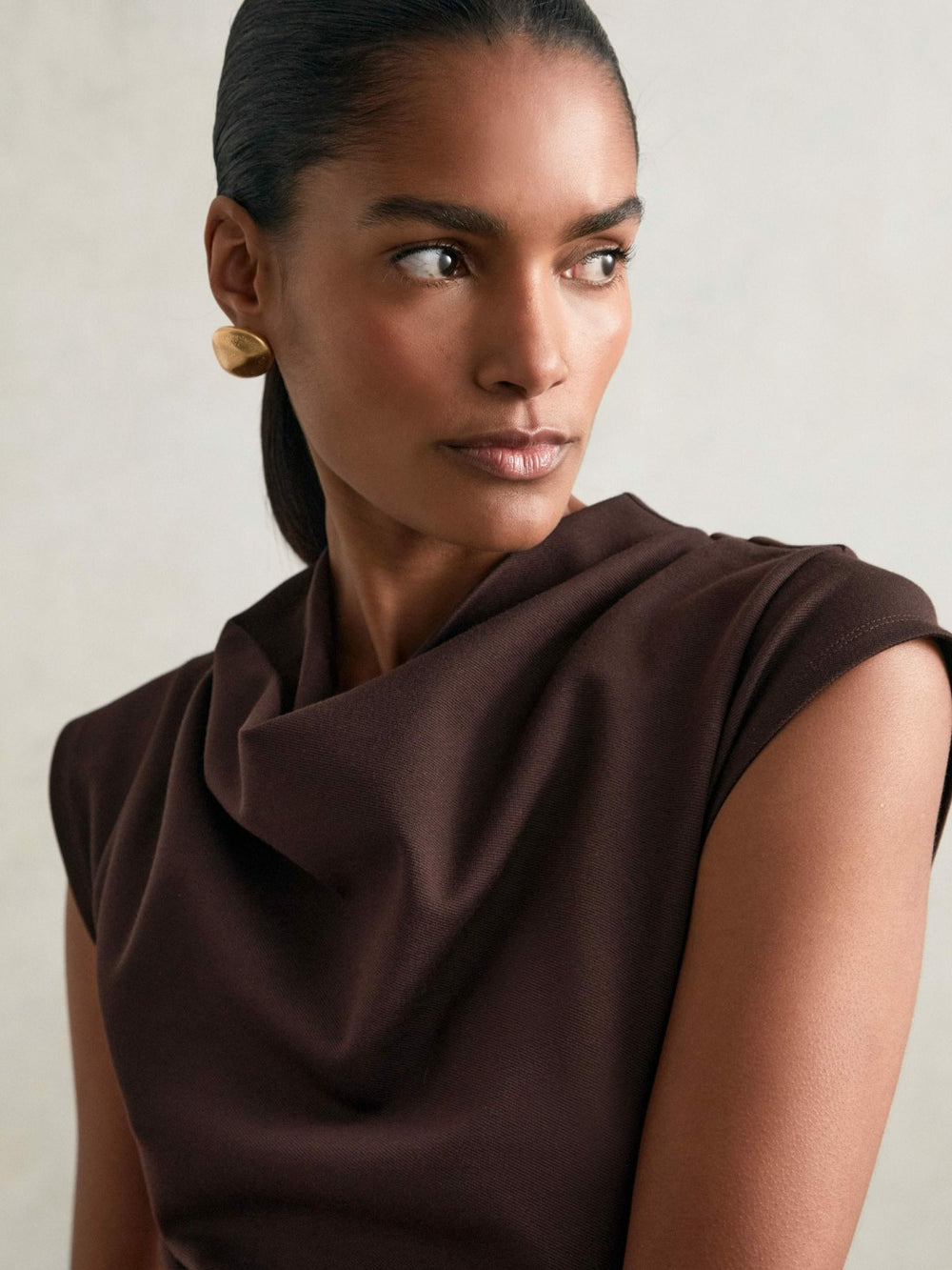 Women Twill-Jersey Draped Midi Dress in Burgundy
