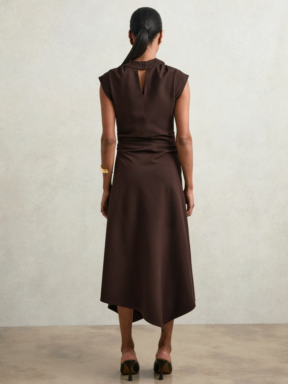 Women Twill-Jersey Draped Midi Dress in Burgundy