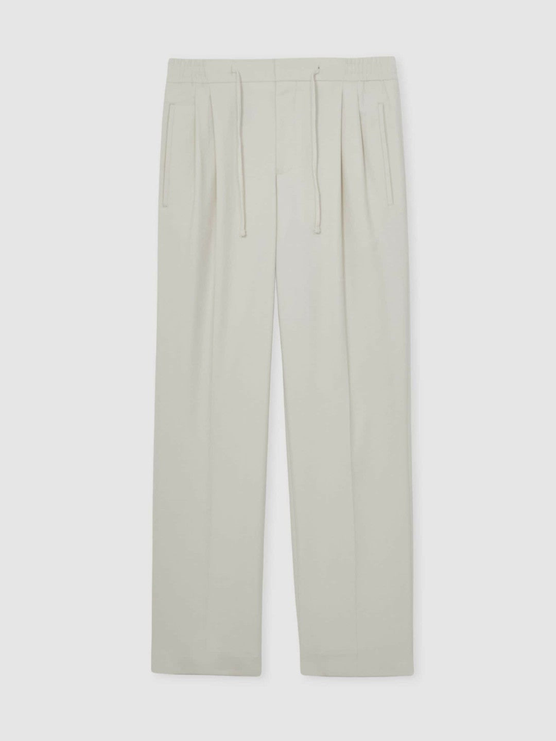 Men Relaxed-Fit Twill Drawstring Trousers in Ecru