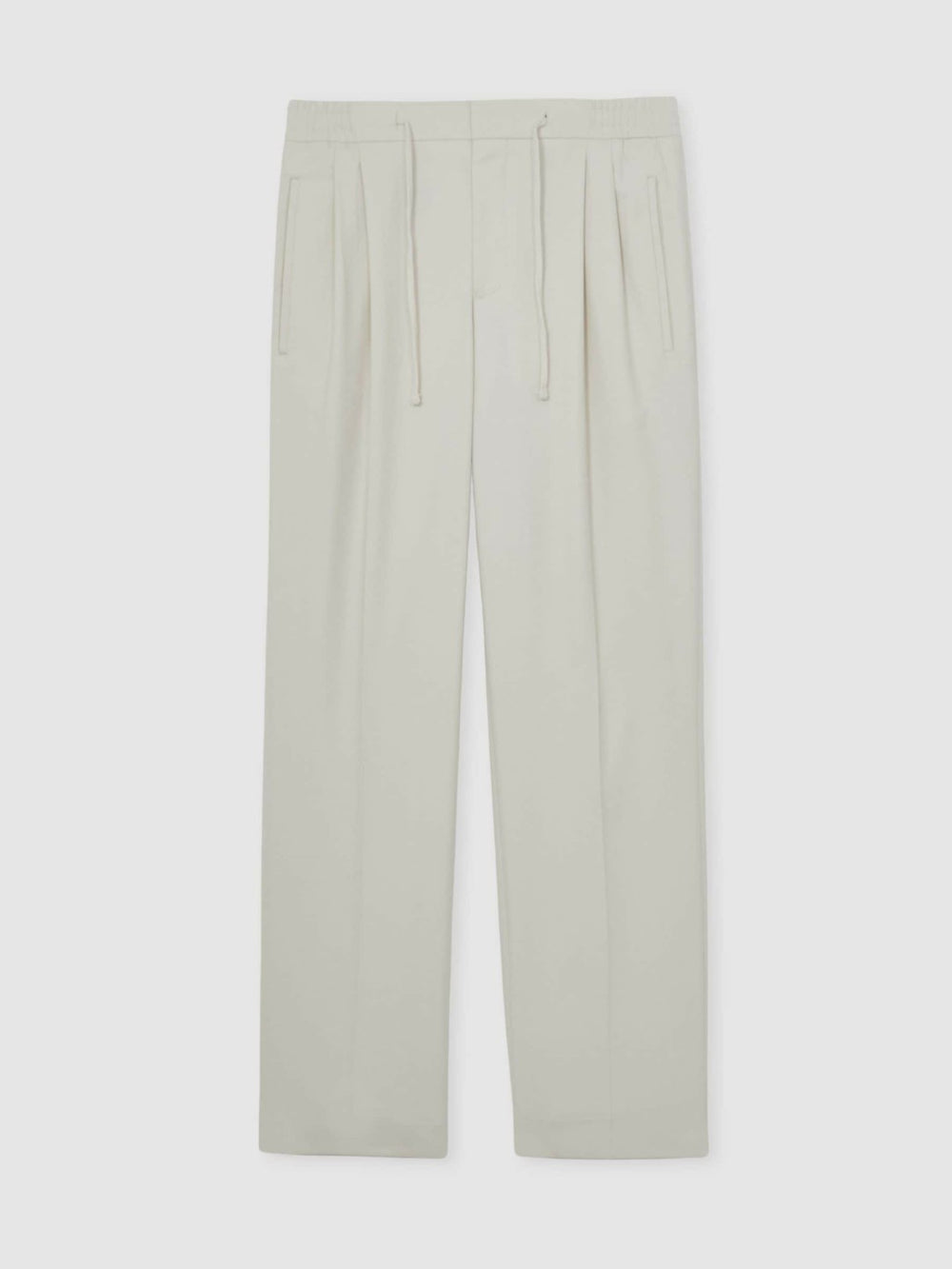 Men Relaxed-Fit Twill Drawstring Trousers in Ecru