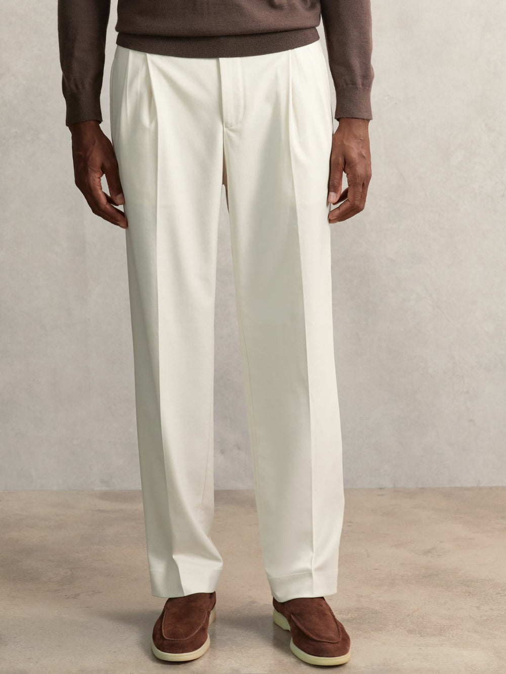 Men Relaxed-Fit Twill Drawstring Trousers in Ecru