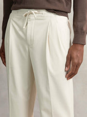 Men Relaxed-Fit Twill Drawstring Trousers in Ecru