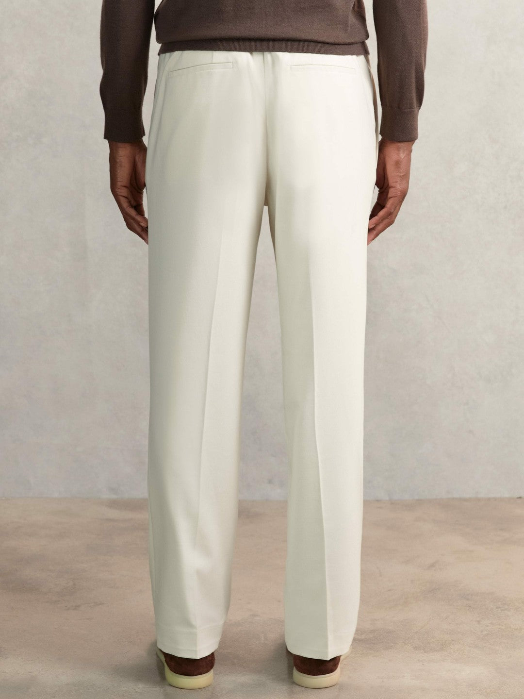 Men Relaxed-Fit Twill Drawstring Trousers in Ecru