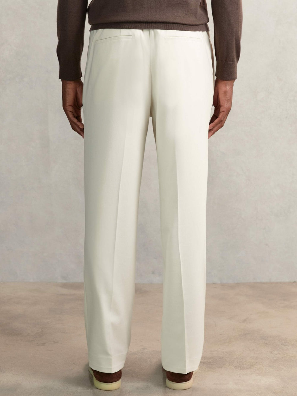 Men Relaxed-Fit Twill Drawstring Trousers in Ecru