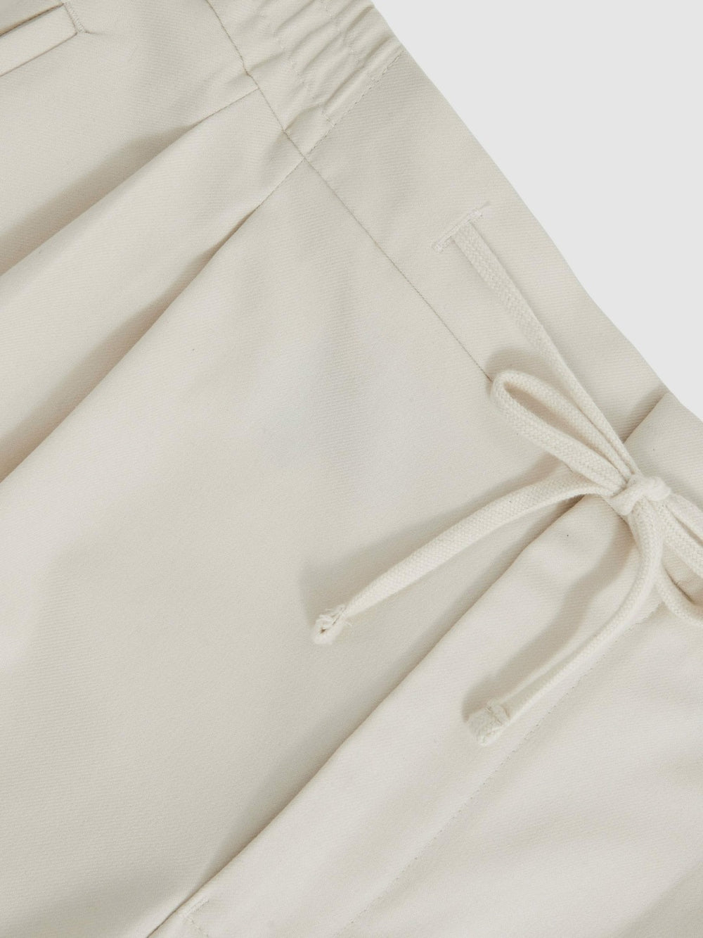 Men Relaxed-Fit Twill Drawstring Trousers in Ecru