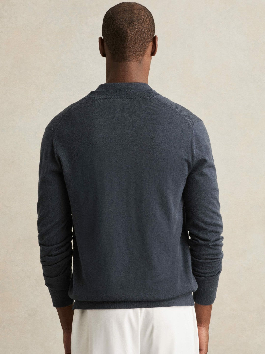 Men Merino Wool Button-Through Cardigan in Midnight Navy