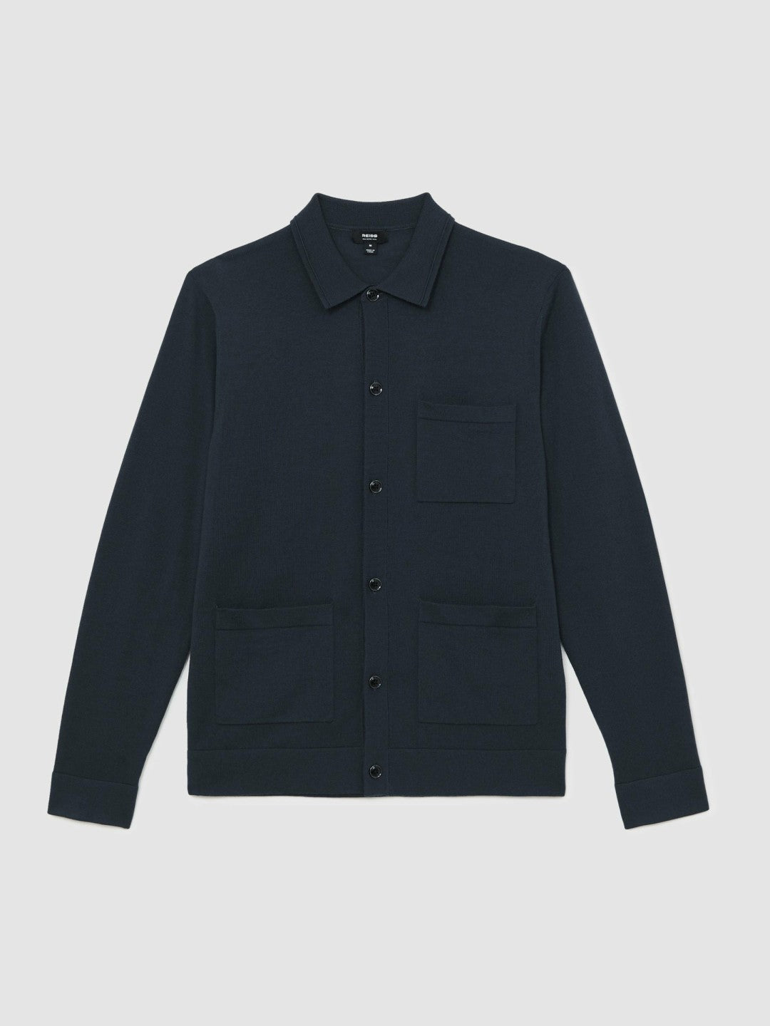 Men Merino Wool Button-Through Shirt in Midnight Navy