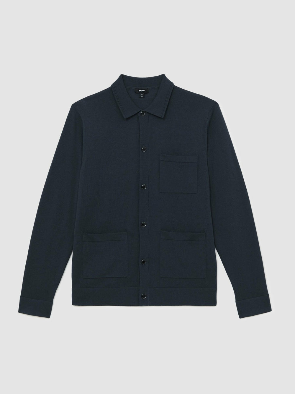 Men Merino Wool Button-Through Shirt in Midnight Navy