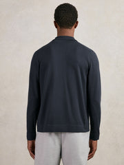 Men Merino Wool Button-Through Shirt in Midnight Navy