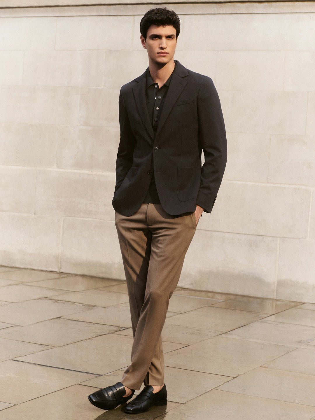 Men Slim-Fit Internal-Drawstring Trousers in Camel