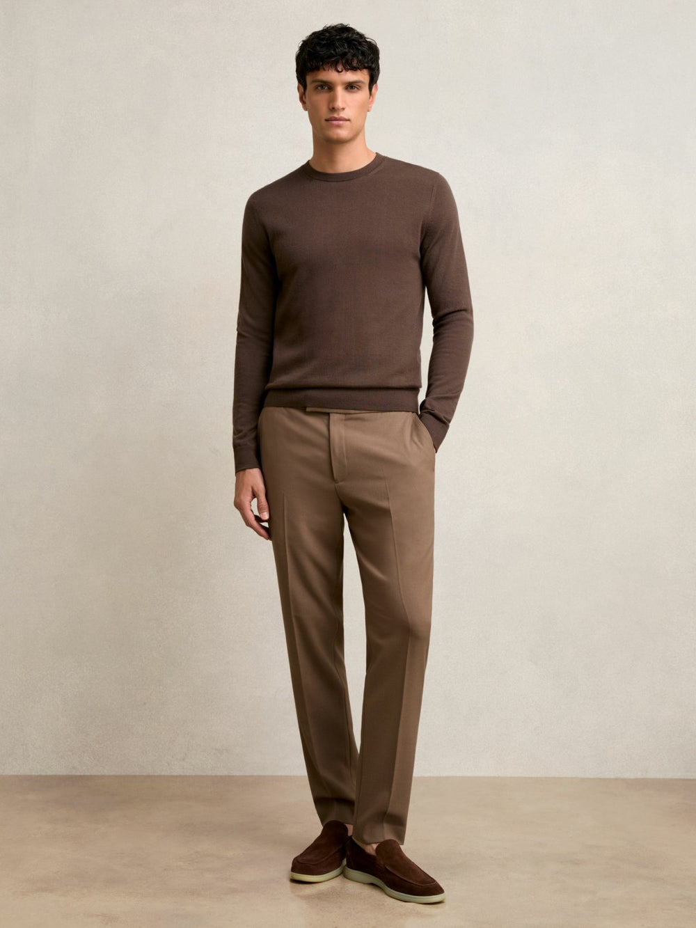 Men Slim-Fit Internal-Drawstring Trousers in Camel