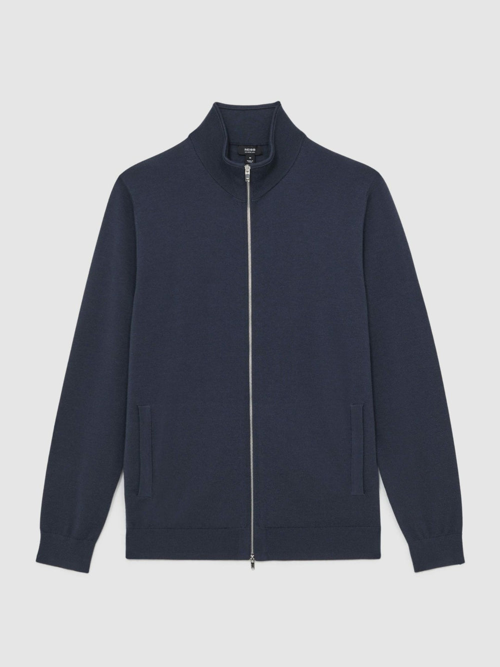 Men Merino Wool Zip Through Cardigan in Midnight Navy