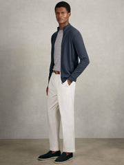 Men Merino Wool Zip Through Cardigan in Midnight Navy