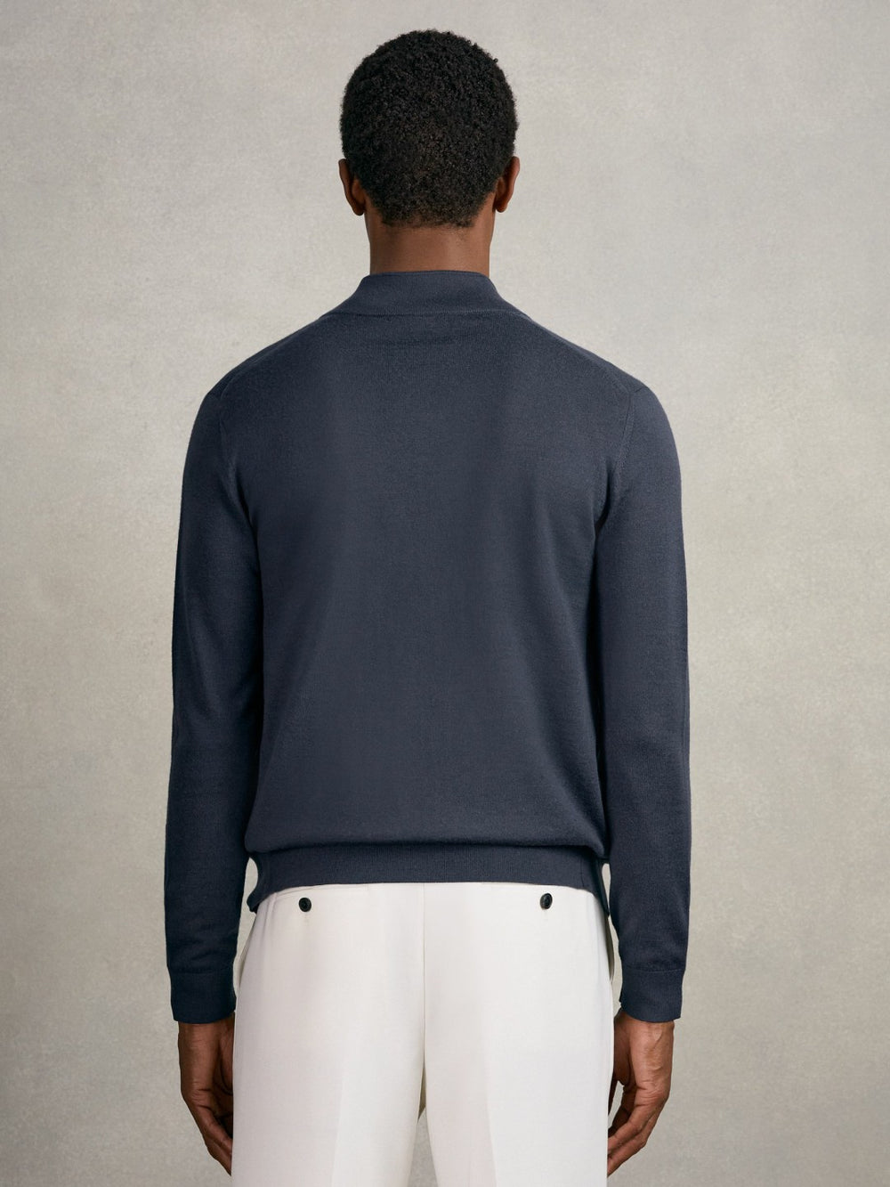 Men Merino Wool Zip Through Cardigan in Midnight Navy