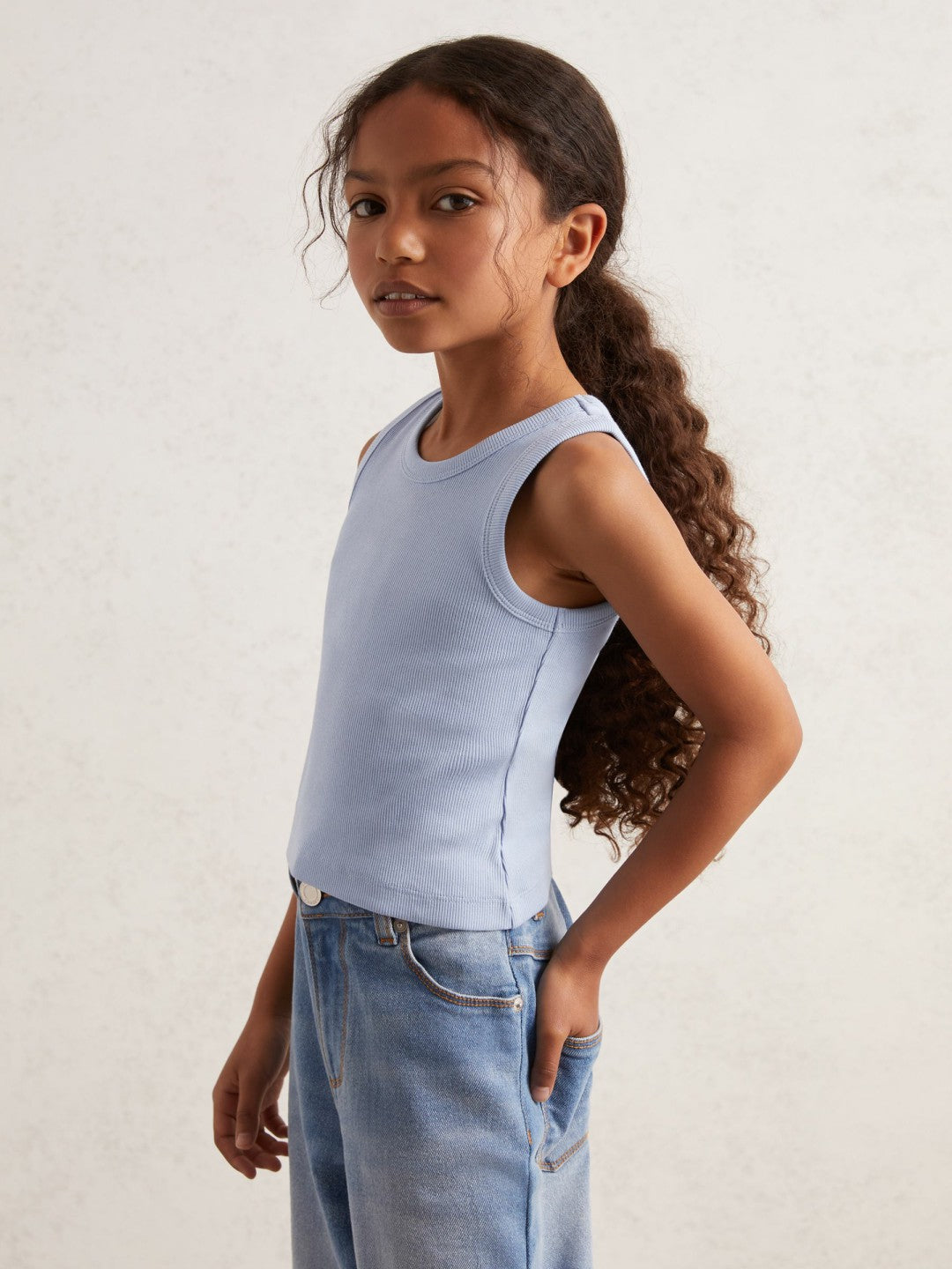 Children & Baby 9-13 yrs Stretch-Cotton Ribbed Vest in Blue
