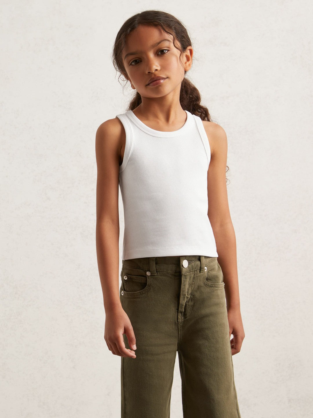 Children & Baby 3-9 yrs Stretch-Cotton Ribbed Vest in Ivory