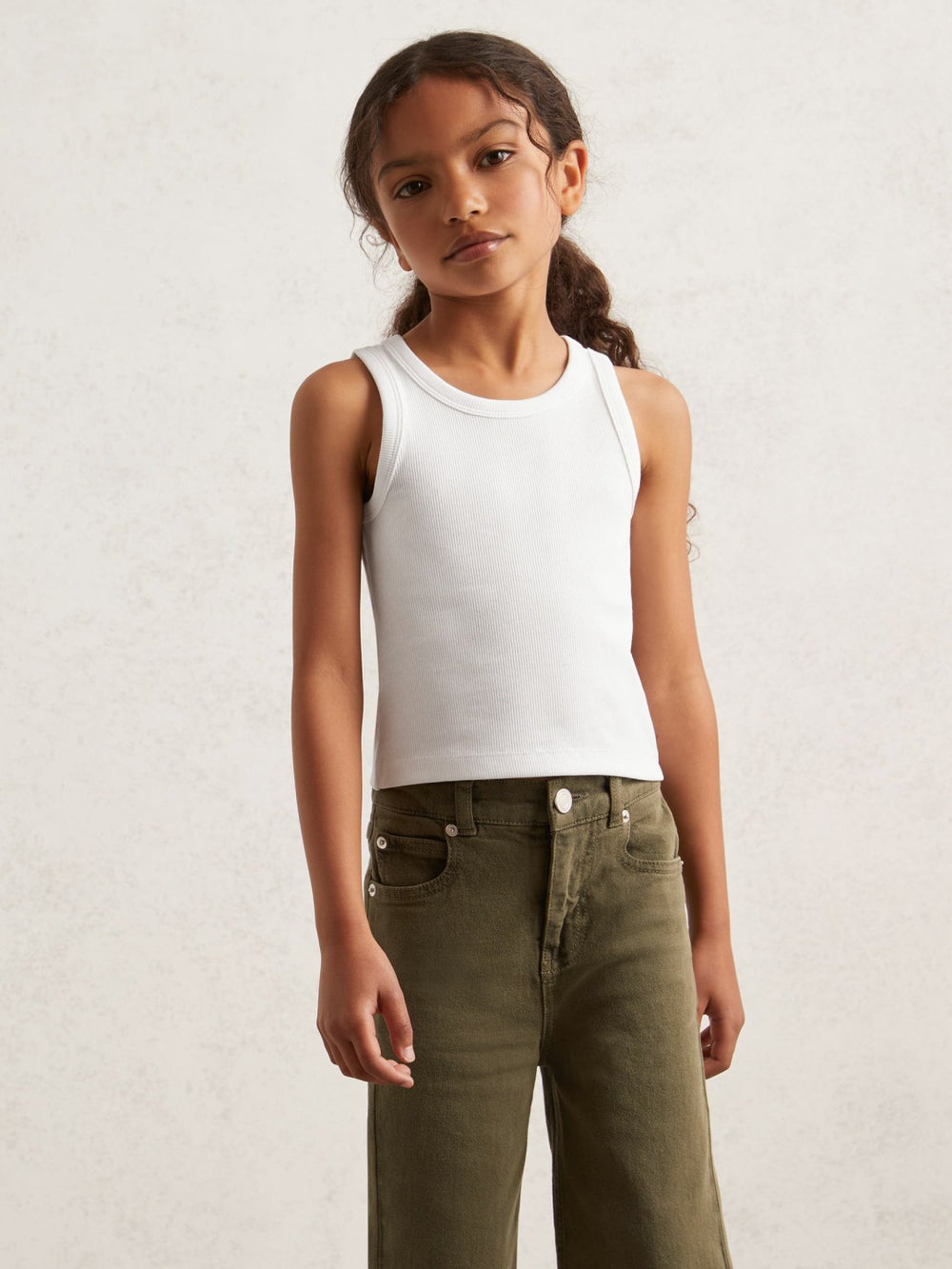 Children & Baby 3-9 yrs Stretch-Cotton Ribbed Vest in Ivory