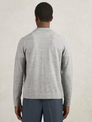 Men Merino Wool Button-Through Shirt in Soft Grey Mouline