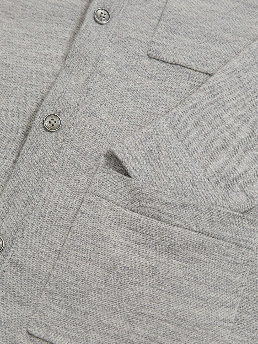 Men Merino Wool Button-Through Shirt in Soft Grey Mouline