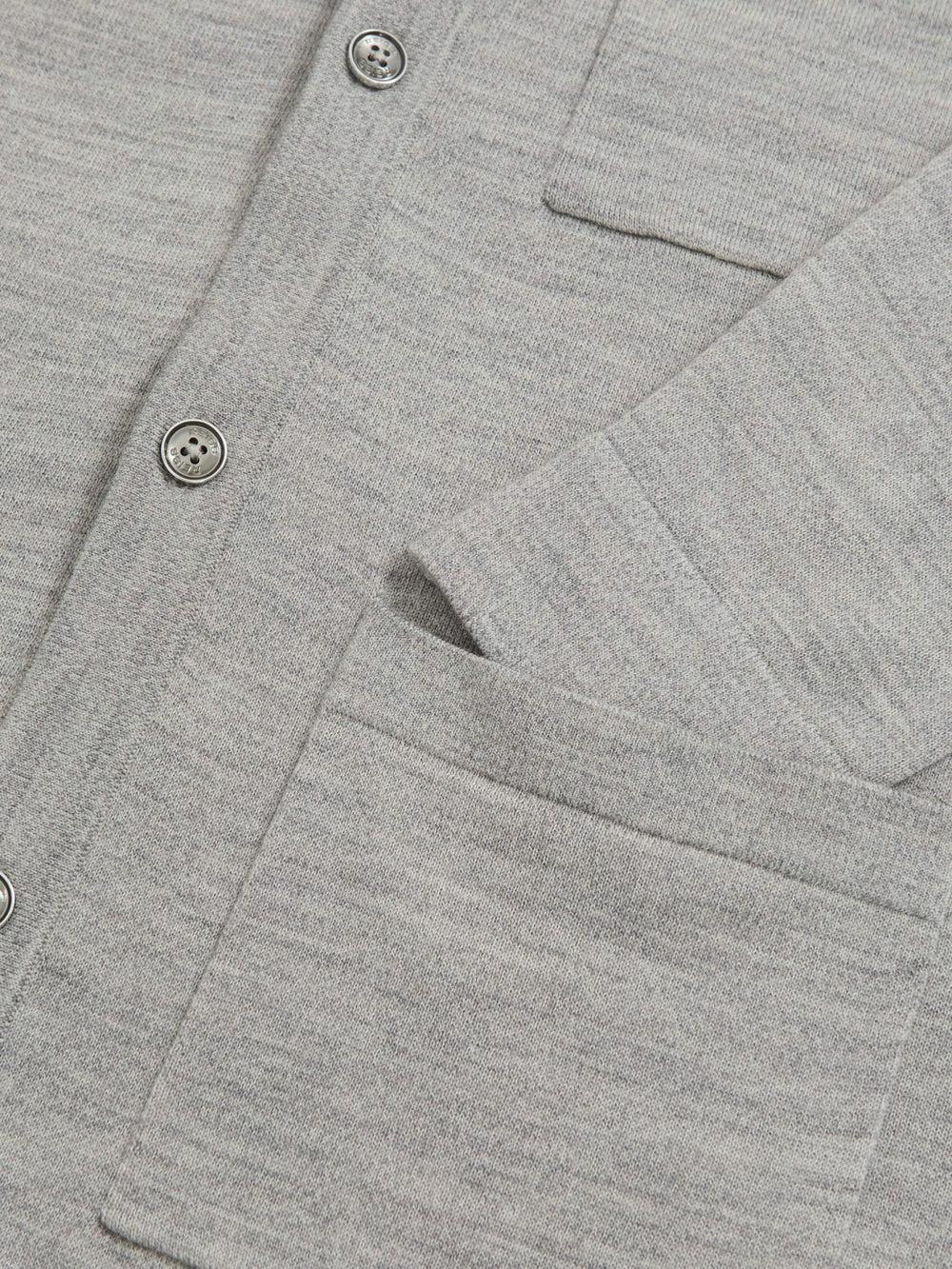 Men Merino Wool Button-Through Shirt in Soft Grey Mouline