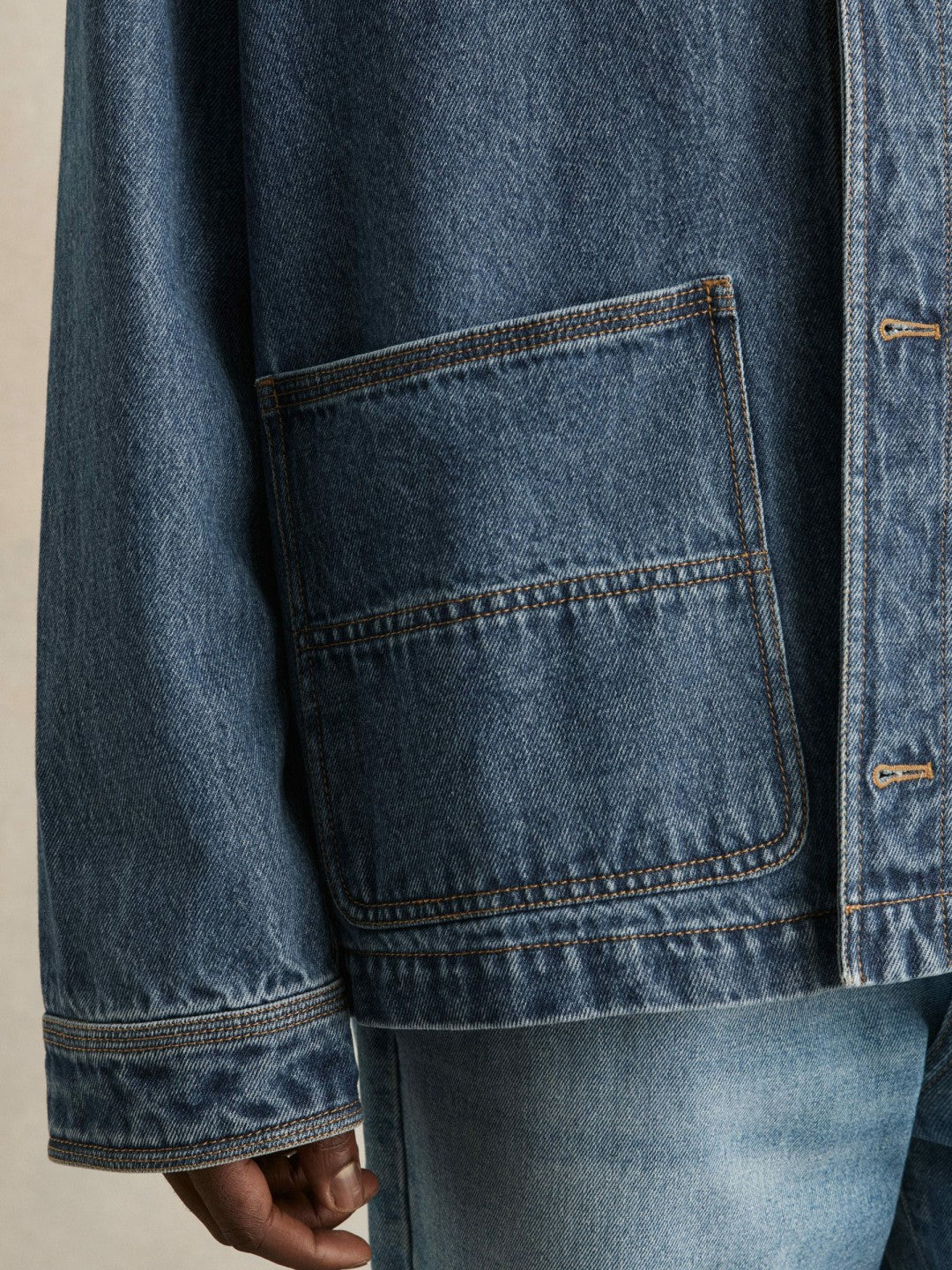 Men Corduroy Collar Denim Worker Jacket in Denim Blue
