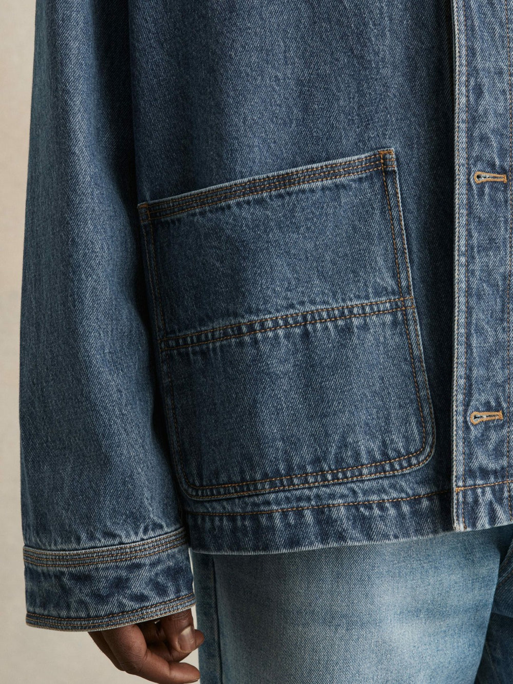 Men Corduroy Collar Denim Worker Jacket in Denim Blue