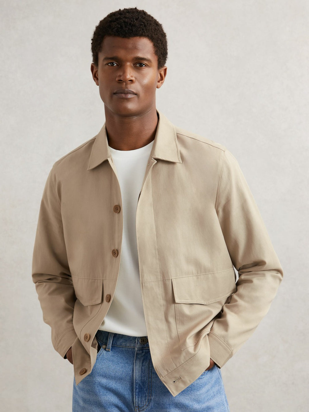 Men Paige Flap Pocket Worker Jacket in Beige