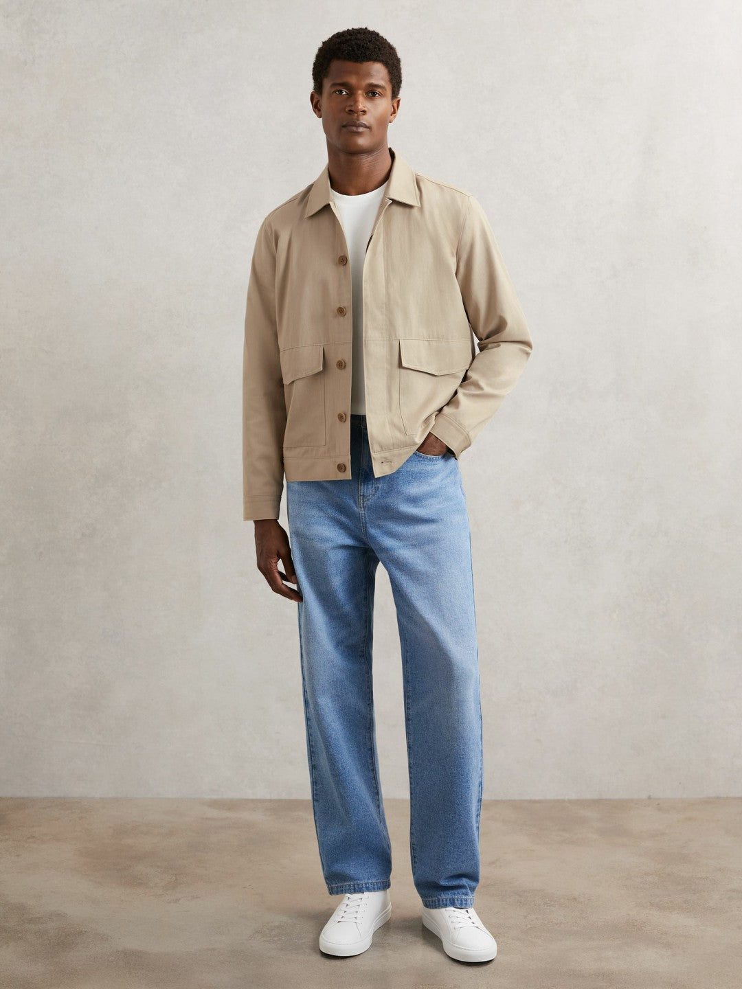 Men Paige Flap Pocket Worker Jacket in Beige