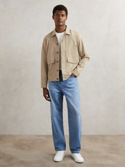 Men Paige Flap Pocket Worker Jacket in Beige