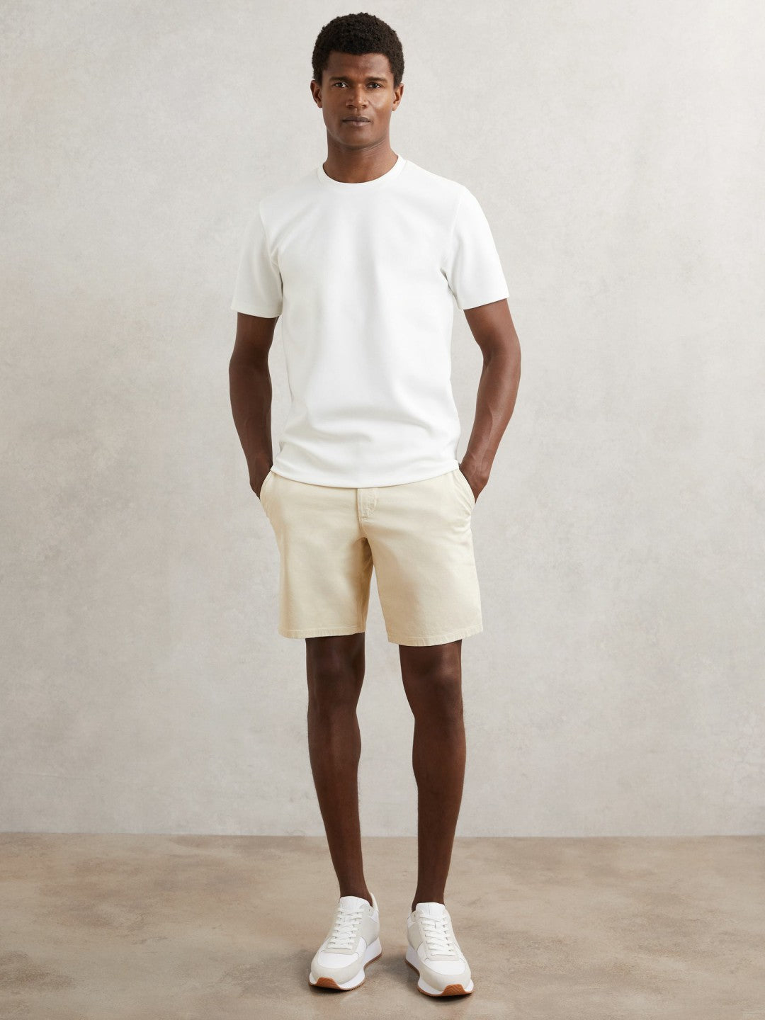 Men Paige Cotton Chino Shorts with Stretch in Cream