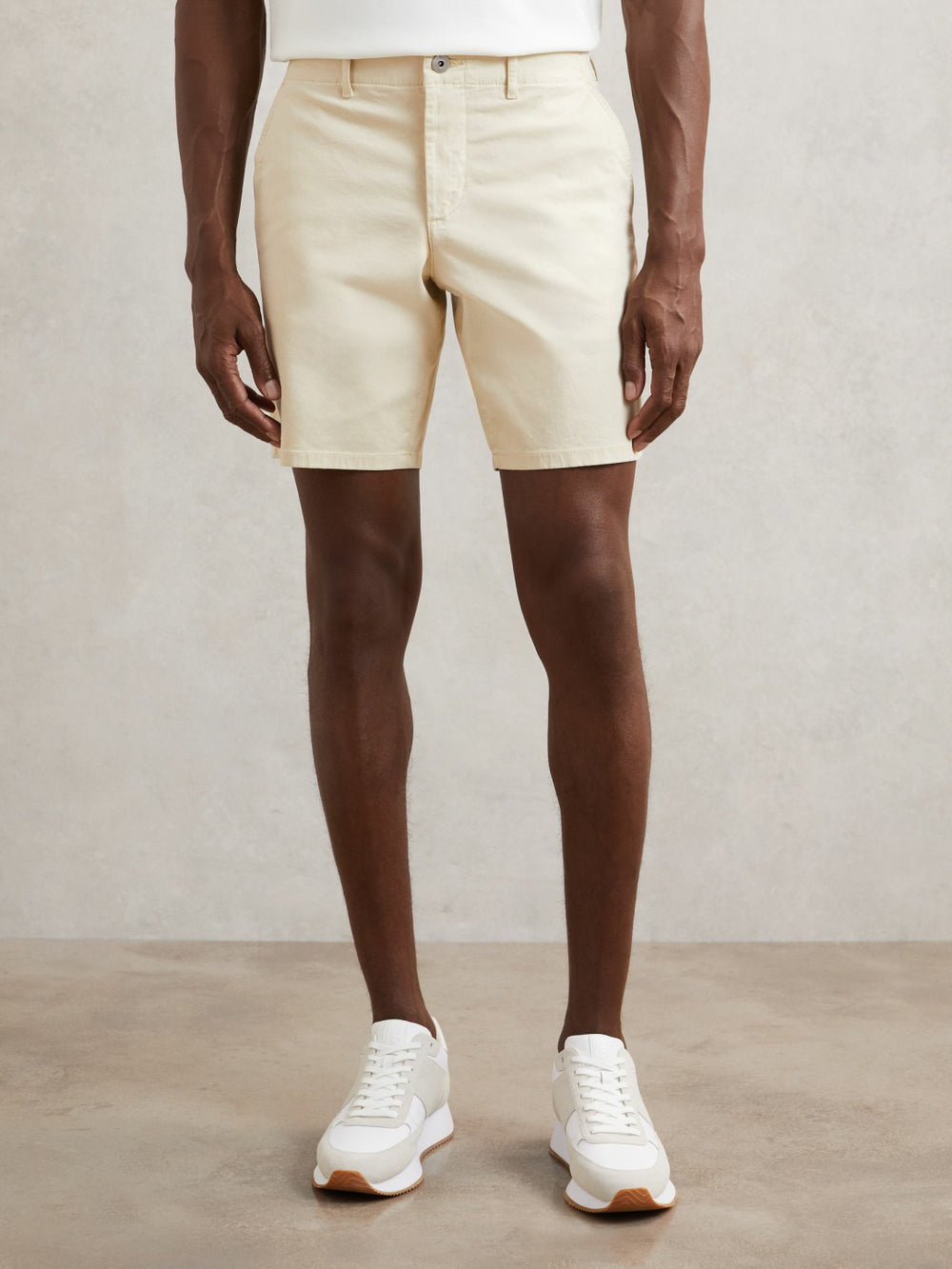 Men Paige Cotton Chino Shorts with Stretch in Cream