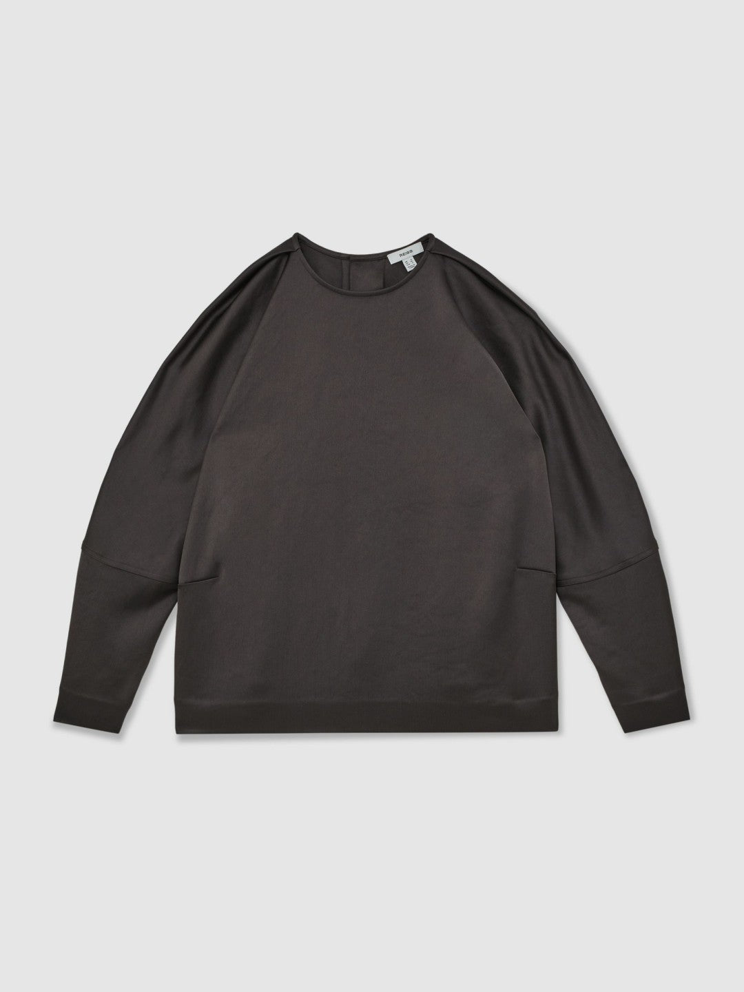 Women Satin Button-Back Long-Sleeve Top in Mauve